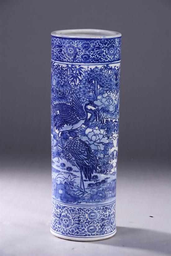 Appraisal: CHINESE BLUE AND WHITE PORCELAIN UMBRELLA JAR th century -