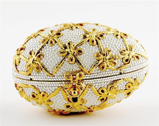 Appraisal: Judith Leiber Faberge egg minaudiere Austrian crystal and pearl-inset goldtone