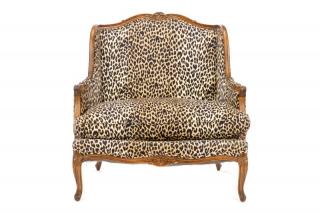 Appraisal: Louis XV Style Walnut Bergere et Marquise Leopard French th