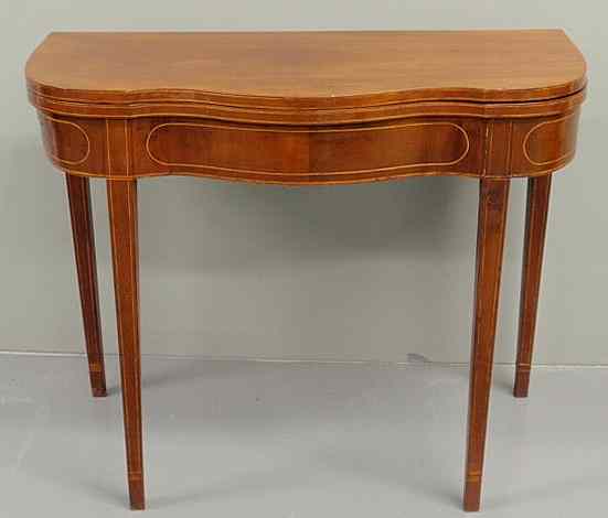 Appraisal: Philadelphia Hepplewhite mahogany card table c with line inlays and