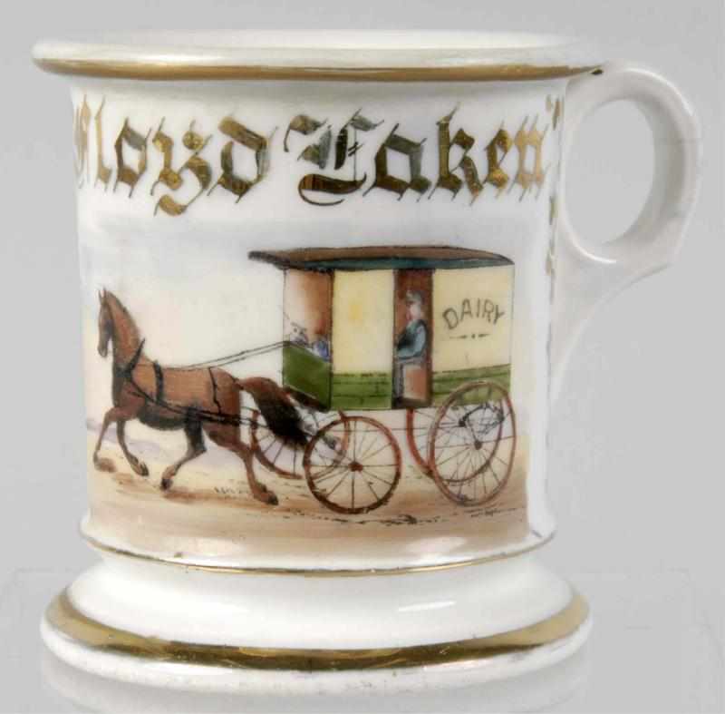 Appraisal: Horse-Drawn Dairy Wagon Shaving Mug Description Gilt name Floyd Laken