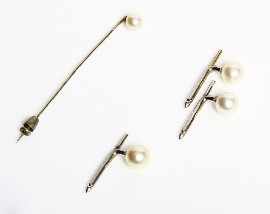 Appraisal: A ct white gold cultured pearl dress set including a