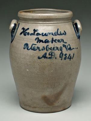 Appraisal: Loundes stoneware jar salt glazed with hand inscription quot N