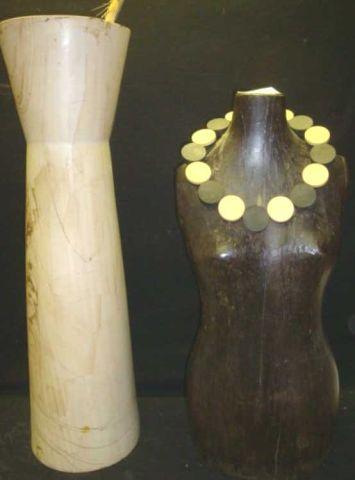 Appraisal: Midcentury Lot Stoneware Vase Carved Wood Torso with Necklace From