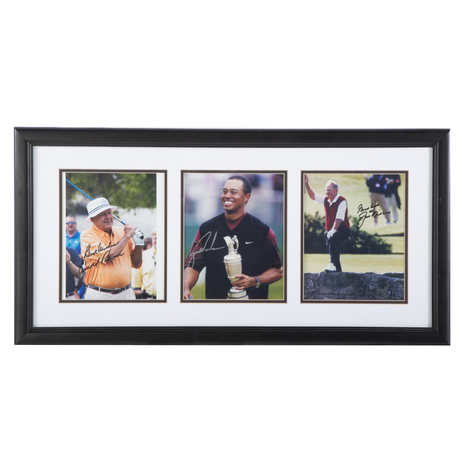 Appraisal: THREE AUTOGRAPHED GOLF LEGEND PHOTOS Autographed photos include Arnold Palmer