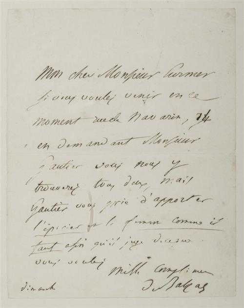 Appraisal: BALZAC Honor de - Autograph signed letter to Curmer dated