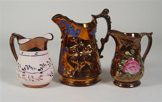 Appraisal: Three Copper Lustre Pitchers Late th - early th Century