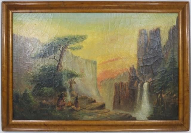 Appraisal: OIL PAINTING ON CANVAS WESTERN LANDSCAPE OF ANATIVE AMERICAN ENCAMPMENT