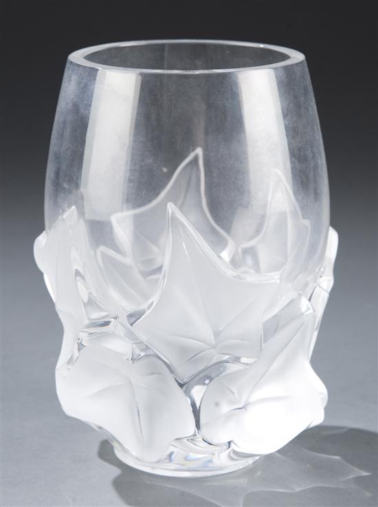 Appraisal: Lalique vase with frosted glass leaves at the bottom Marked