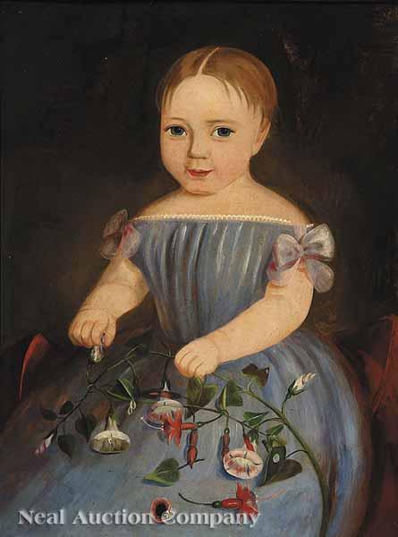 Appraisal: American School th c Young Girl with Morning Glories oil