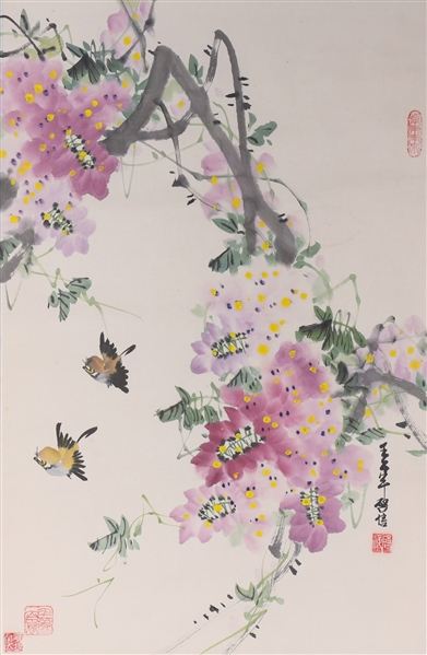 Appraisal: Chinese ink and color on paper painting of flowers and