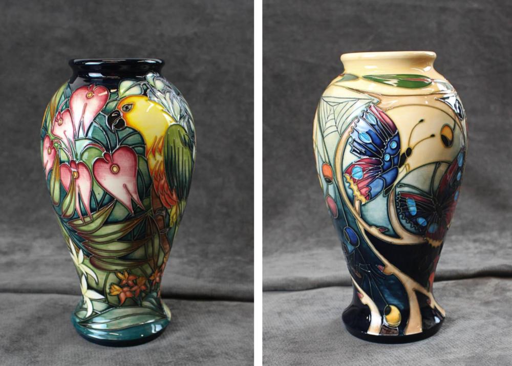 Appraisal: TWO ENGLISH MOORCROFT ART POTTERY VASES 'Hartgring' vase Emma Bossons