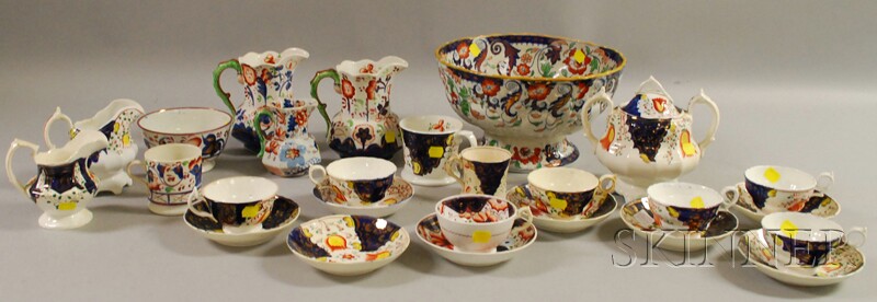 Appraisal: Twenty-six Pieces of Gaudy Staffordshire Tableware including a punch bowl