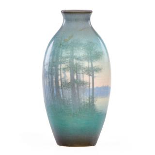 Appraisal: E T HURLEY ROOKWOOD Scenic Vellum vase EDWARD T HURLEY