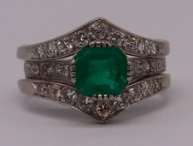 Appraisal: JEWELRY Antique kt Gold Emerald and Diamond Ring Antique kt