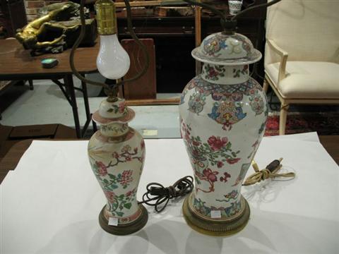 Appraisal: TWO CHINESE STYLE FAMILLE ROSE LAMPS The first with floral