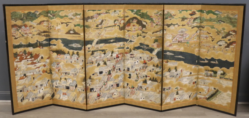 Appraisal: Japanese -Panel Rakuchu Rakugai Zu Folding Screen Japanese Edo period