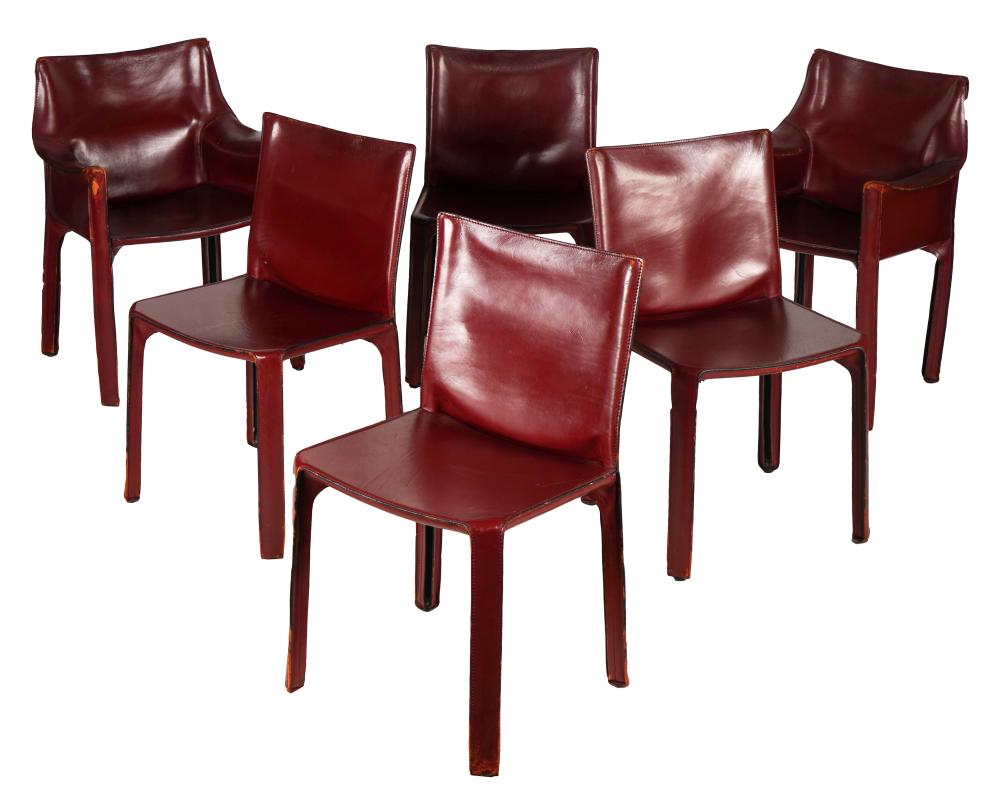 Appraisal: SIX MARIO BELLINI CASSINA CAB CHAIRSoxblood leather and molded plastic