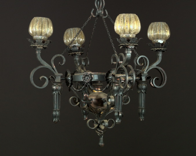 Appraisal: Large Late Victorian Cast-Iron and Embossed Metal Four-Arm Chandelier fourth