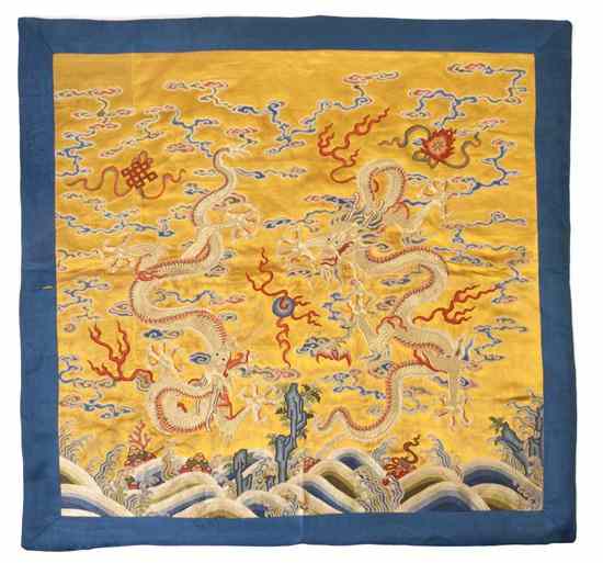 Appraisal: A Chinese Embroidered Silk Panel of square form depicting two