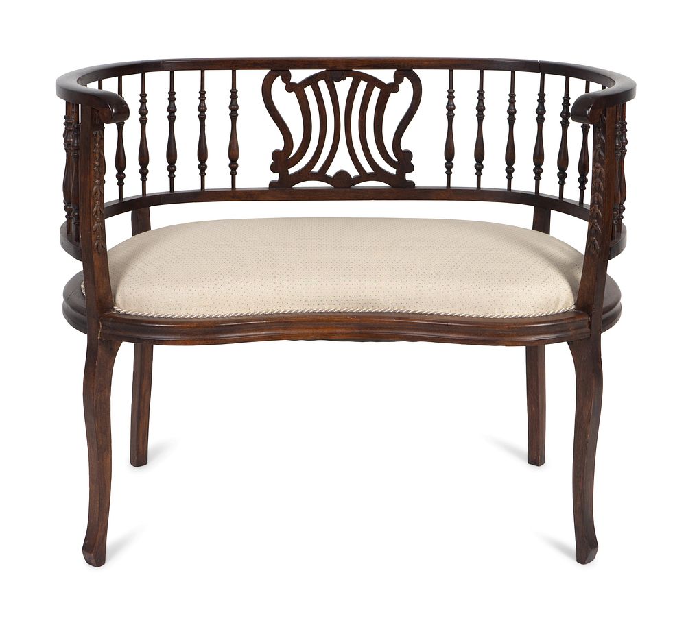 Appraisal: An Edwardian Mahogany Settee Height x length x depth inches