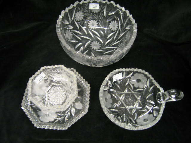 Appraisal: pcs Cut Glass mayonaisse set bowl handled nappy