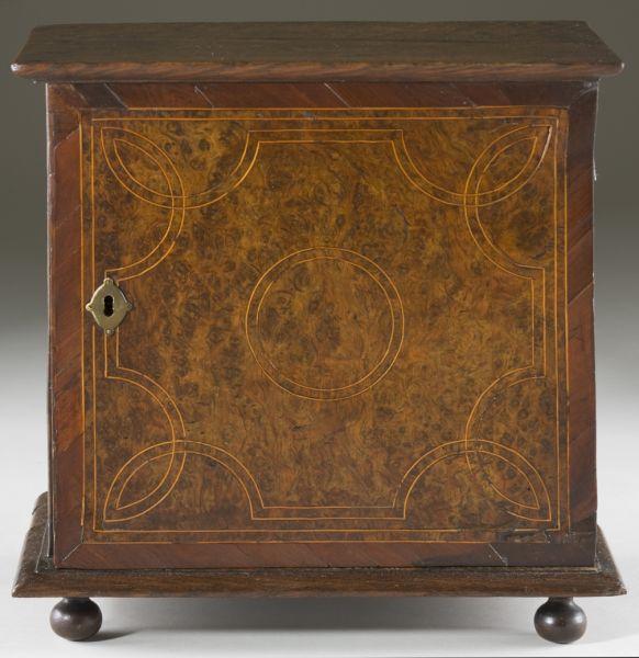 Appraisal: William III Inlaid Spice Cabinet rectangular form having burl veneer