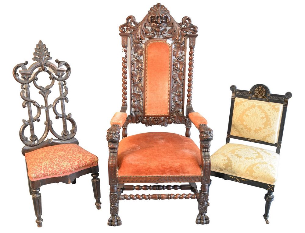 Appraisal: Three piece lot to include Victorian Armchair with carved face