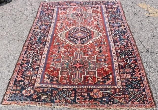 Appraisal: SEMI-ANTIQUE PERSIAN KARAJA CARPET OVERALLGEOMETRIC DESIGN SHOWS WEAR TO ENDS