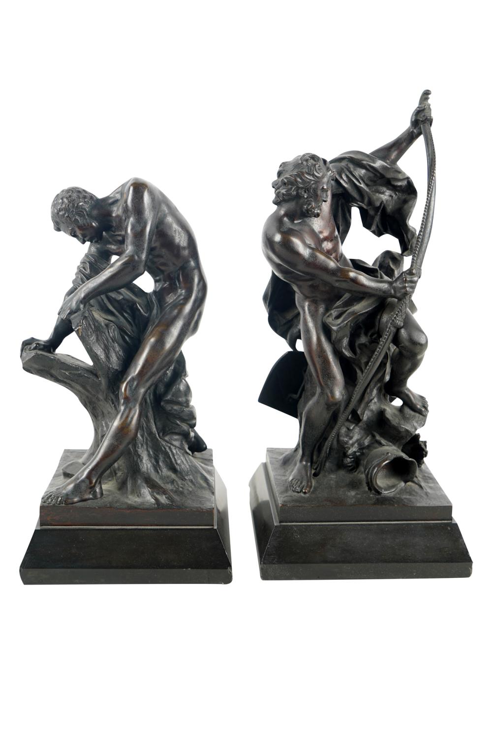 Appraisal: TWO NEOCLASSIC PATINATED BRONZE SCULPTURESunsigned each mounted to a black