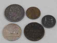 Appraisal: Five coins commemorative medallions being a Paris vaccination a Napoleon