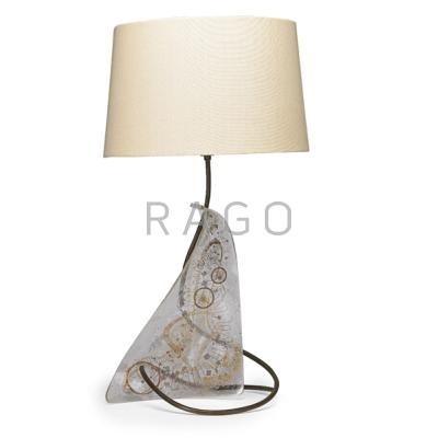 Appraisal: ZAHARA SCHATZ - Table lamp USA s Acrylic brass copper