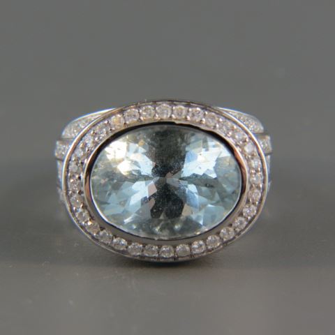 Appraisal: Aquamarine Diamond Ring Sonja B designeroval gem weighing carats surrounded