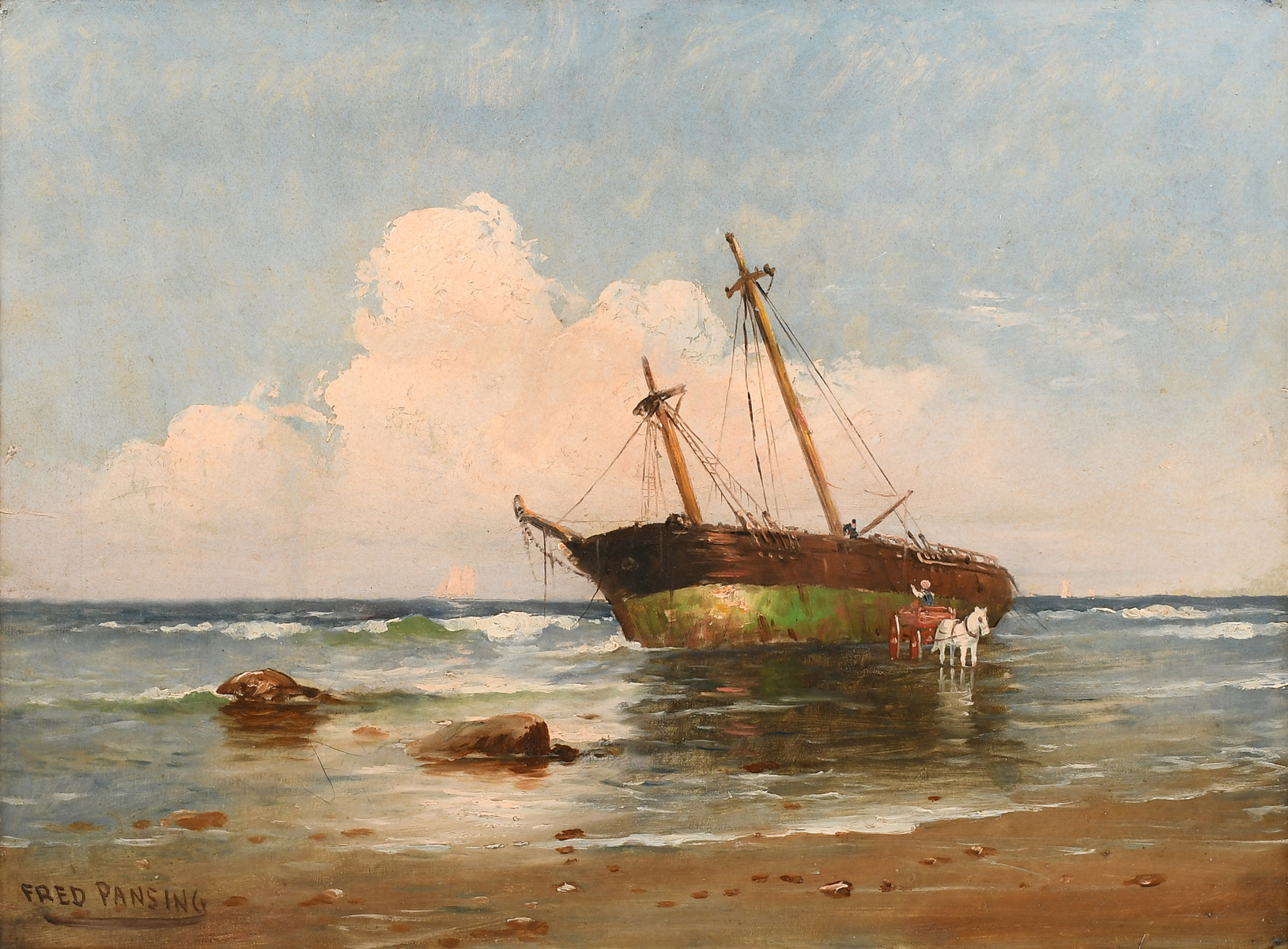 Appraisal: PANSING Frederick American German - Beached Boat Oil Canvas ''