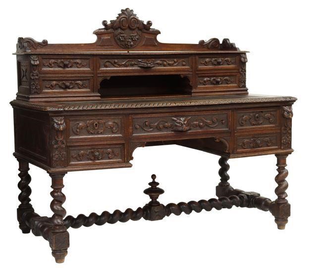 Appraisal: French Henri II style oak writing desk late th c