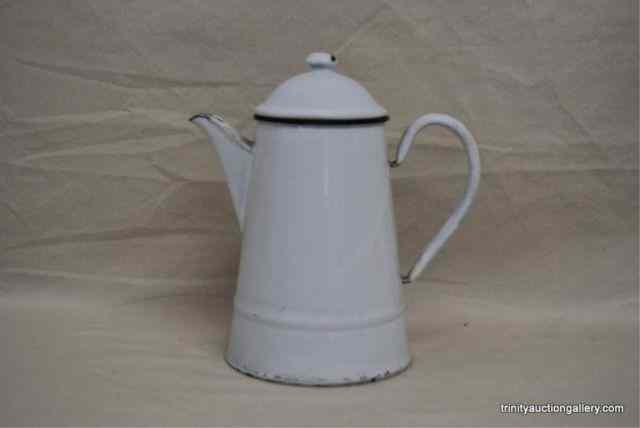 Appraisal: Vintage White Enamel Black Trim Coffee PotFrom the depression era