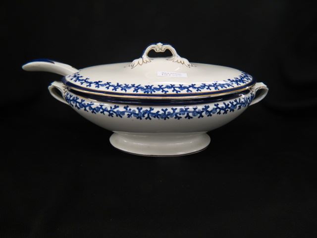 Appraisal: English Ironstone Oval Tureen with ladle blue decoration gold trim