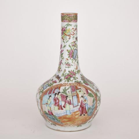 Appraisal: Famille Rose Vase Of globular body rising to a long