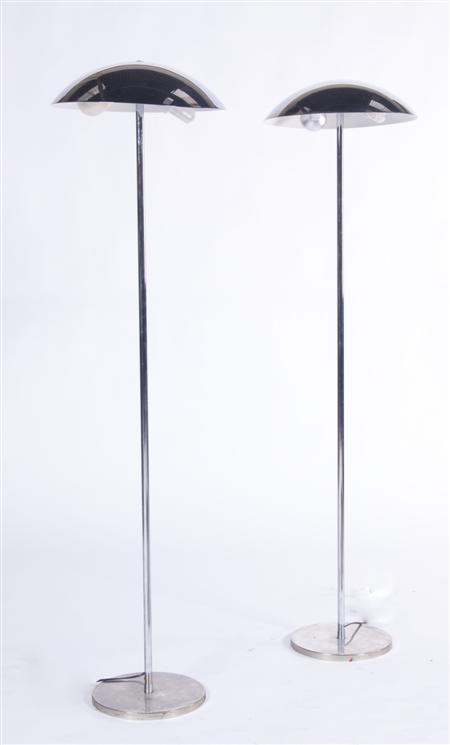 Appraisal: MODERNIST PAIR OF STANDARD LAMPS chromium plated metal each with