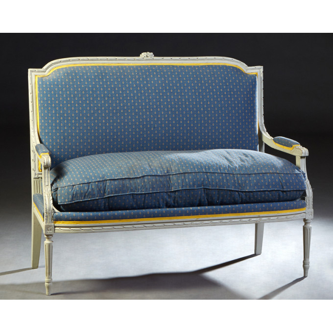 Appraisal: French Louis XVI Polychromed Beech Settee th c the floral