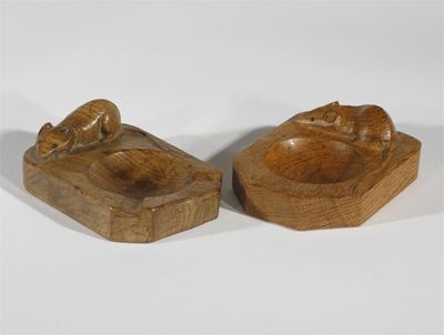 Appraisal: A pair of Robert 'Mouseman' Thompson oak ashtrays each with