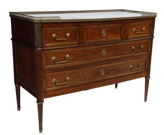 Appraisal: French Louis XVI style marble-top mahogany commode late th c