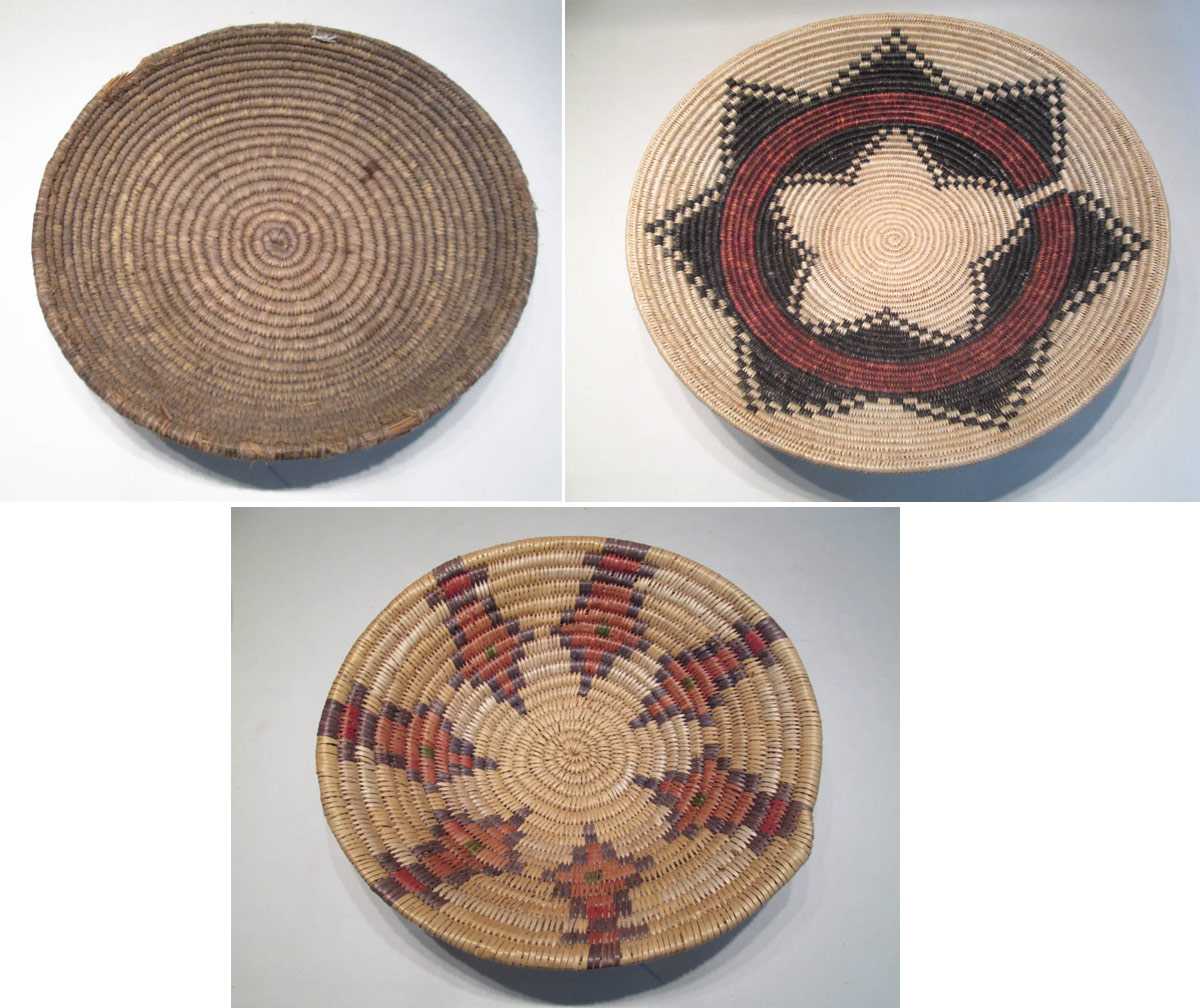 Appraisal: THREE SOUTHWEST NATIVE AMERICAN BASKETS all are hand woven coil