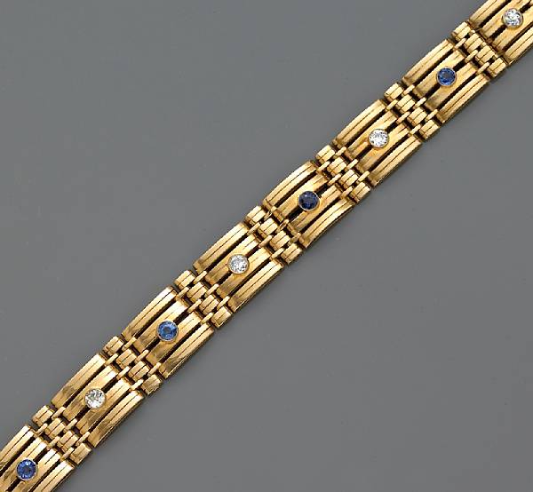 Appraisal: A sapphire and diamond bracelet mounted in fourteen karat gold