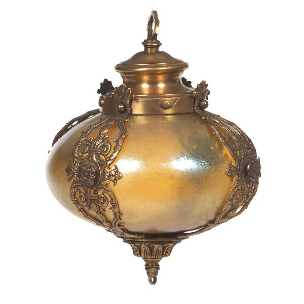 Appraisal: LOETZ ART GLASS AND GILT BRONZE AND BRASS PENDANT LAMP