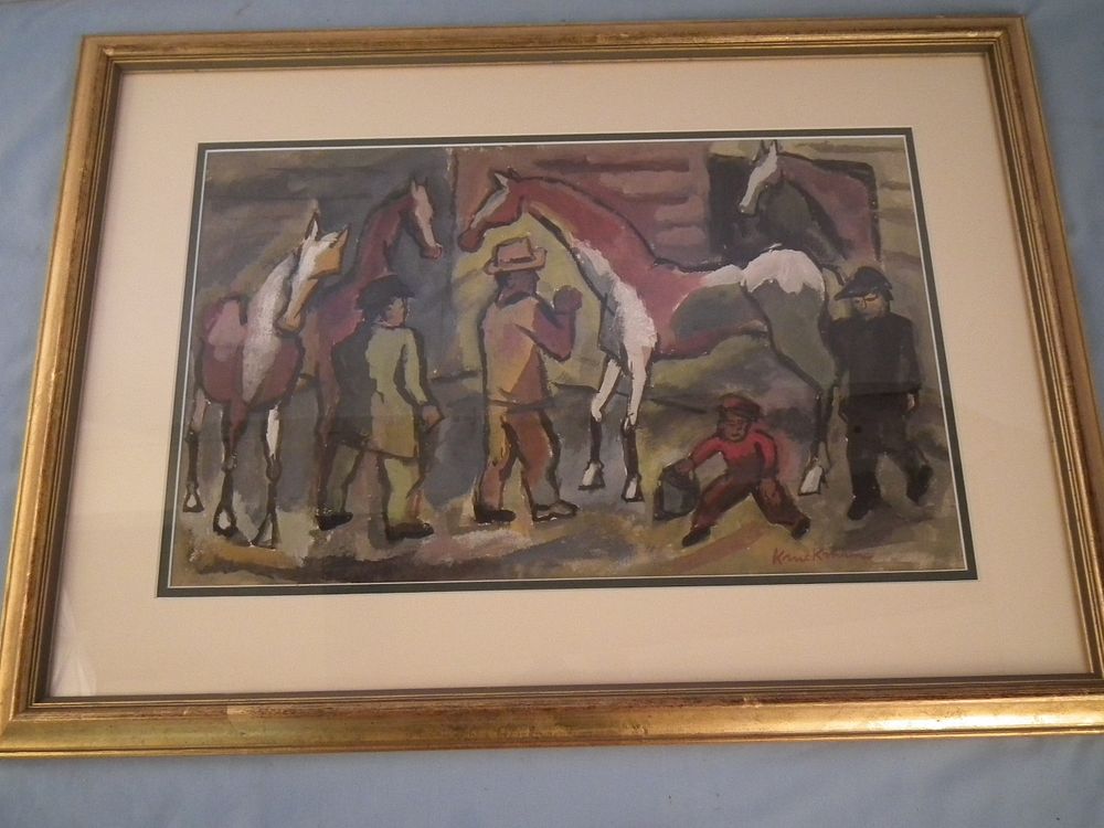 Appraisal: KRUCKMAN GENRE HORSE PAINTING Old painting of black men and