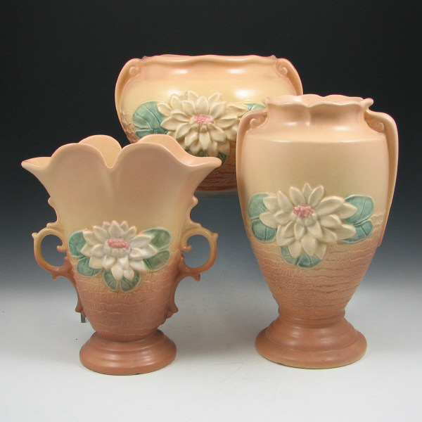 Appraisal: Hull Water Lily - Vases Jardiniere Lot of three Water