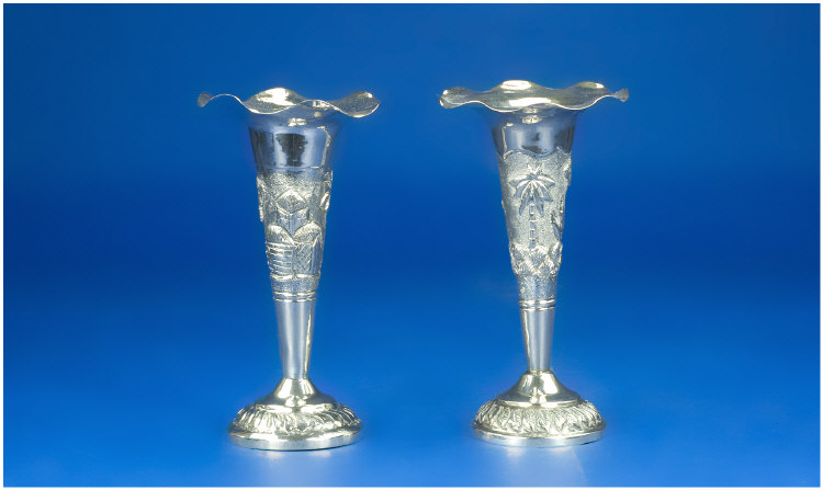 Appraisal: Pair Of Nigerian Silver Vases Of Trumpet Shape With Flared