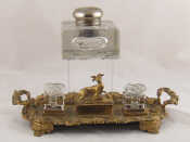 Appraisal: A gilt metal inkstand the wafer box with young stag