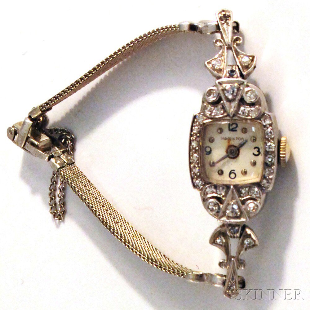 Appraisal: Lady's Hamilton Platinum and Diamond Wristwatch with Arabic and dot